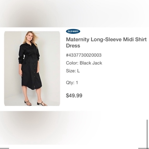 Old Navy Long Sleeve Black Button Front Maternity Midi Shirt Dress with … - Picture 11 of 11